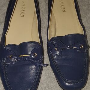 Navy Leather Loafers for Women